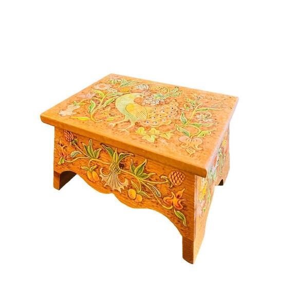 Irvin Herbein Folk Art wooden Bench box hand painted handmade - Picture 9 of 9